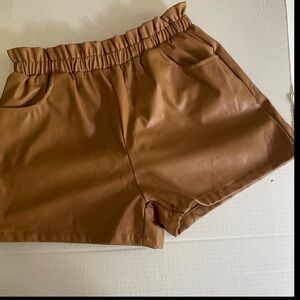 Vici Shorts Vegan Leather Paper Bag Style Camel Color NWOT Large